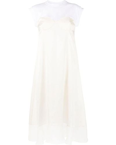 Sacai Ruffle-hem Satin Midi Dress - White