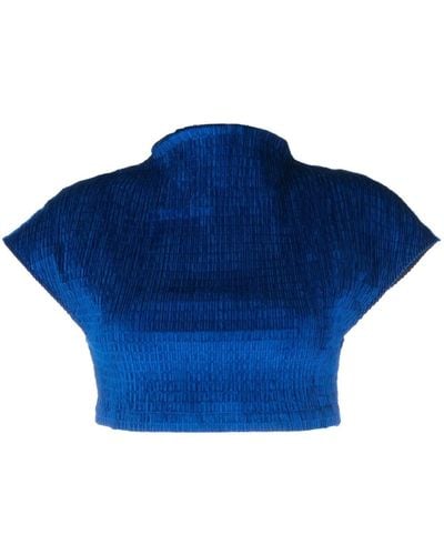 TOVE Alina Zipped Short-sleeved Cropped Top - Blue