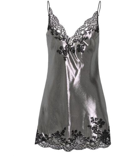 Carine Gilson Lace-trim Lurex Slip Dress - Gray