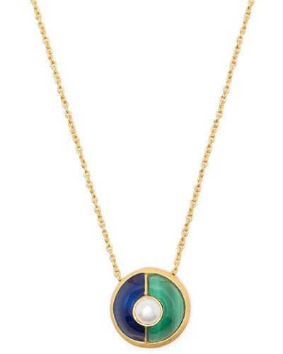 Akansha Sethi Malachite Blue Enamel Button Necklace - Metallic