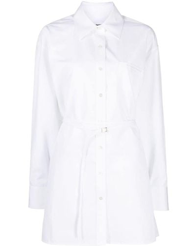 Alexander Wang Robe-chemise ceinturée à logo brodé - Blanc