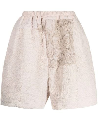By Walid Embroidered-patchwork Bermuda Shorts - Natural