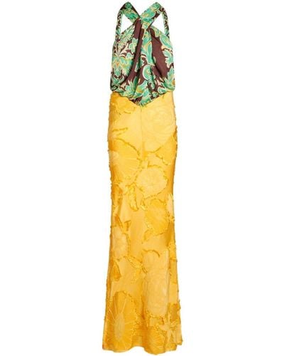 Etro Halterneck Floral-jacquard Dress - Metallic