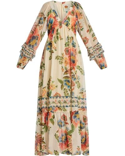 FARM Rio V-neck Floral-print Maxi Dress - メタリック