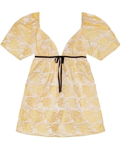Ganni Floral-pattern V-neck Dress - Natural