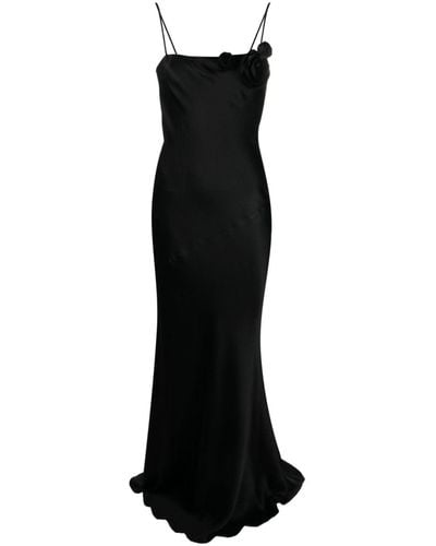 Blumarine Rose-appliqué Satin Maxi Dress - Black