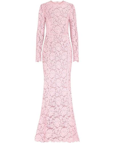 Dolce & Gabbana Lace-overlay Train Maxi Dress - Pink