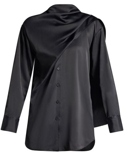 Ferragamo Shawl Detail Satin-finished Shirt - Black