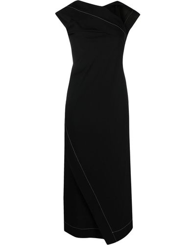 Jil Sander Contrast Stitching Draped Dress - Black