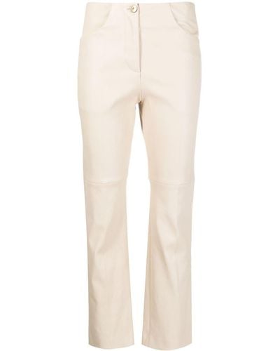 Brunello Cucinelli Cropped Leather Pants - Natural