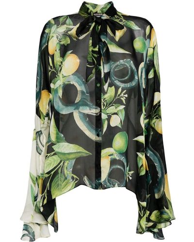 Roberto Cavalli Graphic-print Silk Shirt - Green