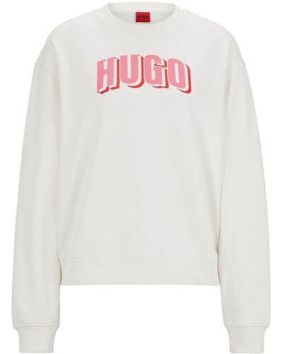 HUGO Sweater Van Katoenblend Met Logoprint - Wit