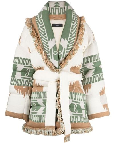 Alanui Icon Jacquard Belted Puffer Jacket - Green