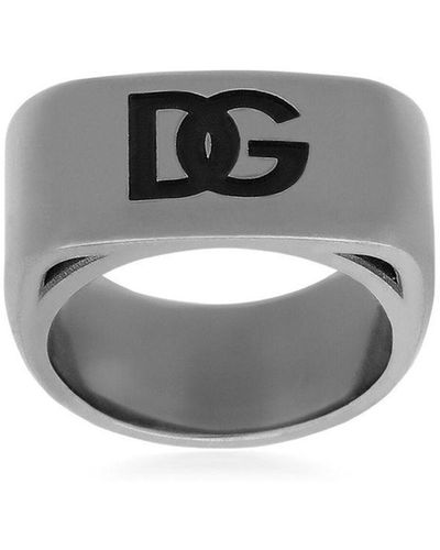 Dolce & Gabbana Dg Engraved-logo Ring - Gray