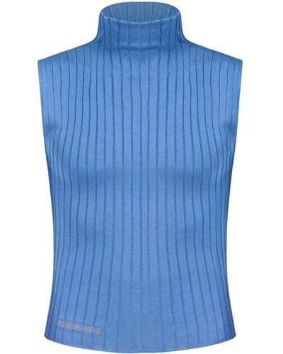 Marni High-neck Ribbed-knit Tank Top - Blue