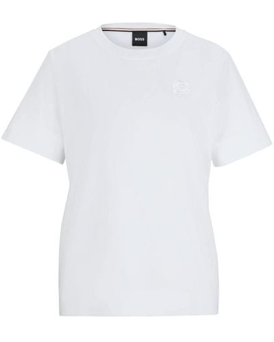 BOSS T-Shirt mit Logo-Stickerei - Weiß