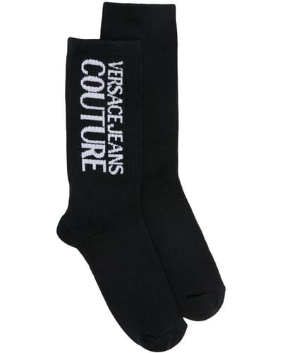 Versace Jeans Couture Ribbed-knit Logo Ankle Socks - Black