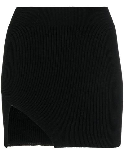 Laneus Asymmetric Cotton-blend Ribbed-knit Miniskirt - Black