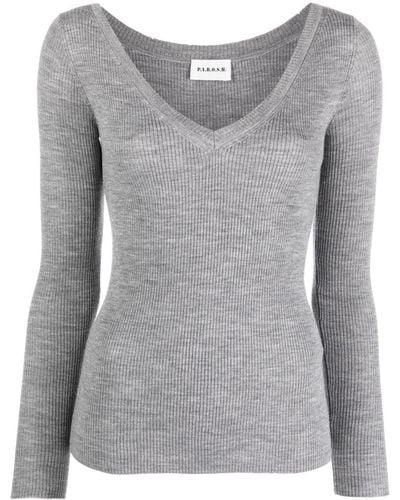 P.A.R.O.S.H. V-Neck Ribbed Wool Sweater - Grey
