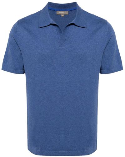 N.Peal Cashmere Fein gestricktes Poloshirt - Blau