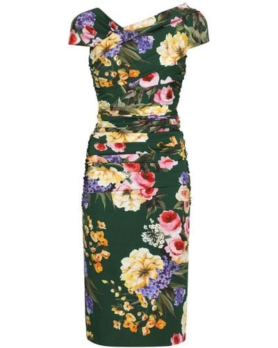 Dolce & Gabbana Robe froncée mi-longue à fleurs - Vert