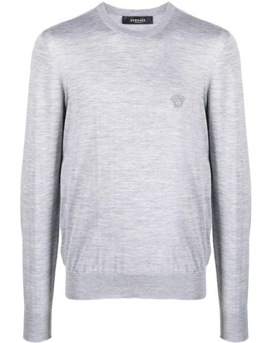 Versace Embroidered Wool-blend Jumper - Grey