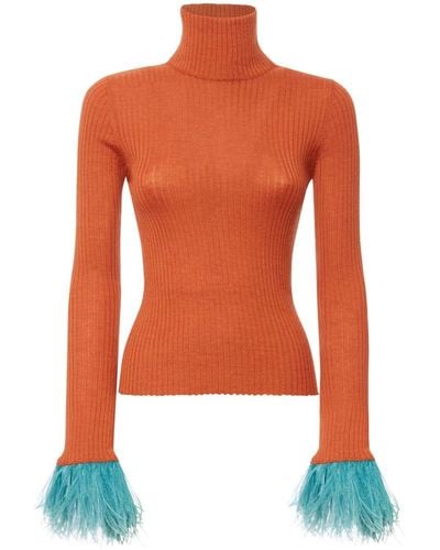 La DoubleJ High Kick Feather-trim Jumper - Orange