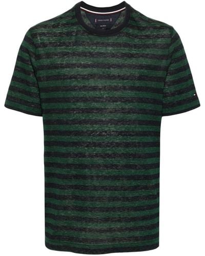 Tommy Hilfiger Gestreiftes T-Shirt mit Logo-Stickerei - Grün