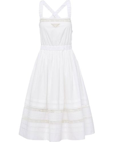 Prada Lace-panel Flared Dress - White