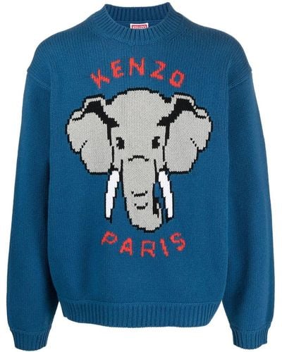 KENZO Intarsia-knit Long-sleeved Jumper - Blue