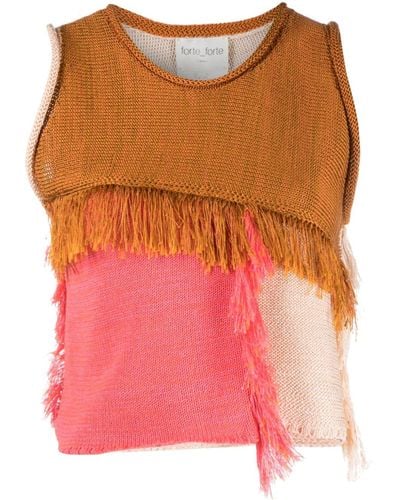 Forte Forte Crew-neck Fringed Top - Pink