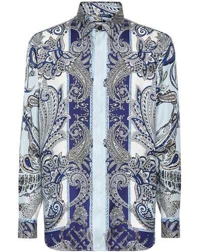 Philipp Plein Seidenhemd mit Paisley-Print - Blau