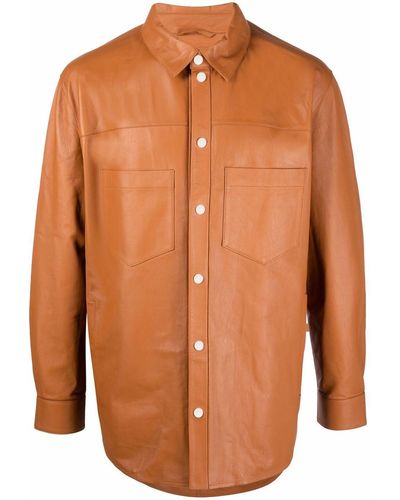 DESA NINETEENSEVENTYTWO Multi-pocket Leather Shirt - Brown