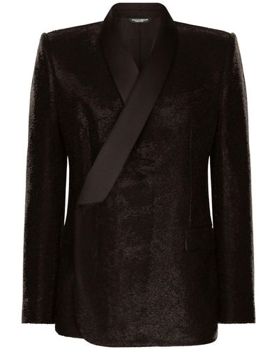 Dolce & Gabbana Sequined Double-Breasted Sicilia-Fit Tuxedo Jacket - Black