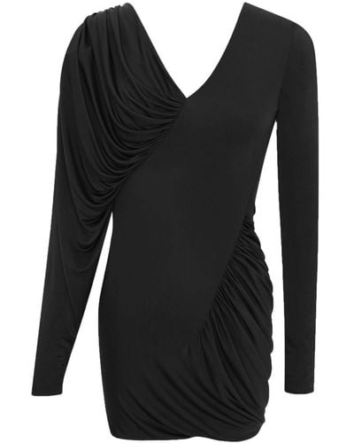 Saint Laurent V-neck Draped Minidress - Black