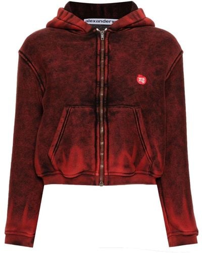 Alexander Wang Logo-patch distressed zipped-up hoodie - Rosso