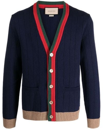 Gucci Web-stripe Wool Cardigan - Blue