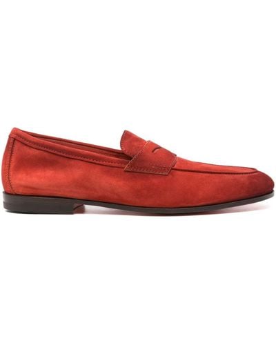 Santoni Penny-slot Suede Loafers - Red
