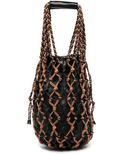 Alysi Woven Leather Shoulder Bag - Black