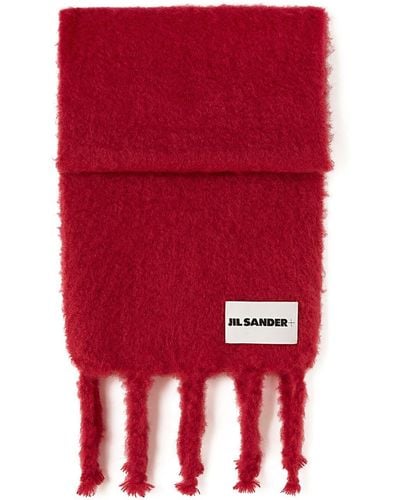 Jil Sander Logo-patch Chunky-knit Scarf - Red