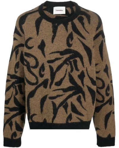 Nanushka Abstract-print Crew-neck Sweater - Black