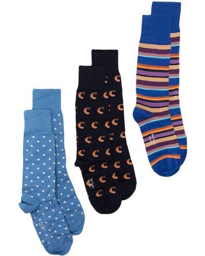 Paul Smith Mix-pattern Ankle Socks (pack Of Three) - Blue