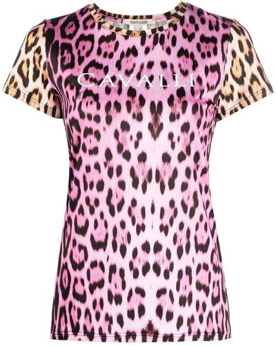 Roberto Cavalli Leopard-print Logo T-shirt - Red