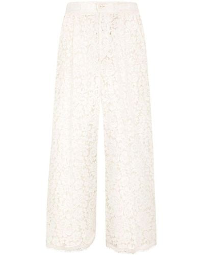 Dolce & Gabbana Pantalones anchos con encaje floral - Blanco