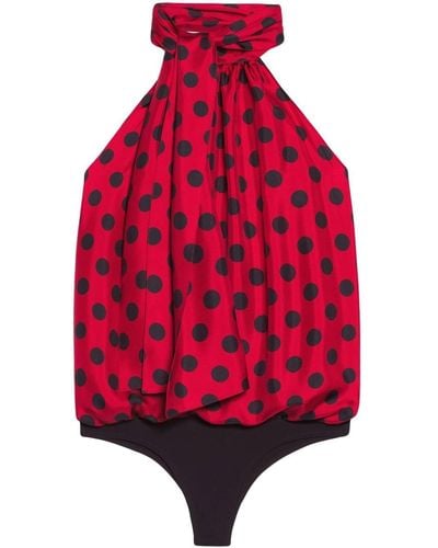 Ami Paris Polka Dot-print Halterneck Bodysuit - Red