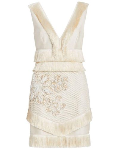 PATBO Floral-embroidered Fringed Minidress - White