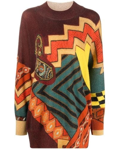 Etro Geometric-print Wool Sweater - Orange