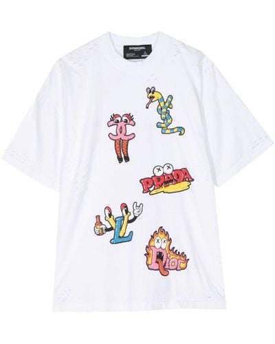 DOMREBEL T-Shirt mit Cartoon-Print - Weiß