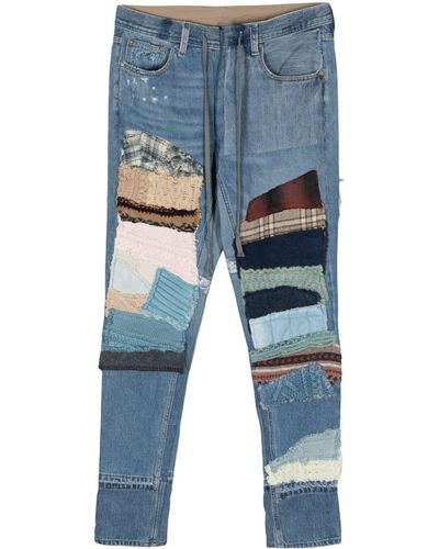 Greg Lauren Vaqueros ajustados de talle medio - Azul