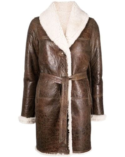 Yves Salomon Single-breasted Shearling Coat - Brown